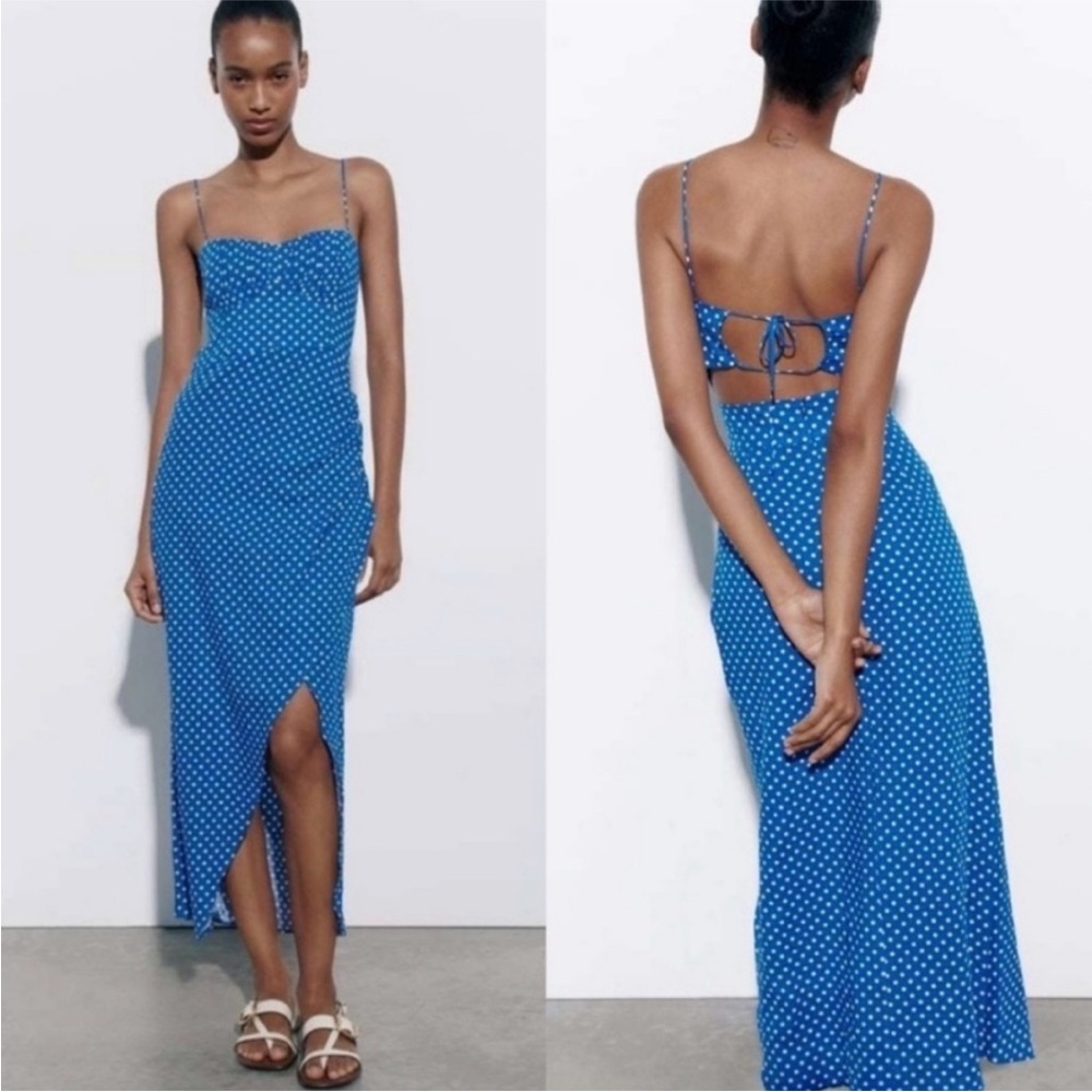 Zara NWT Size Small Blue Polka Dot Women’s Midi Dress